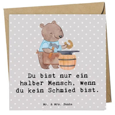 Produktbild von Mr. & Mrs. Panda Grußkarte Schmied Herz - Grau Pastell - Geschenk, Glückwunschkarte, faltkarte, anlasskarte, Klappkarte, doppelkarte