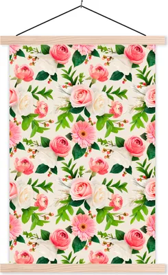Produktbild von MuchoWow® Textilposter Blumen - Rosen - Rosa 120x180 cm mit holzfarbenen Rahmen - Textil-Plakat