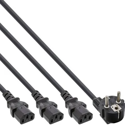 Image de InLine® câble réseau en Y, 1x prise de terre à 3x prise dispositifs froids, 5m