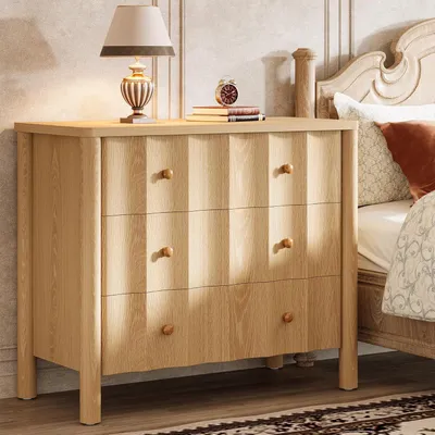 Zdjęcie produktu dla Szafka nocna - stolik nocny - szafka przyłóżna - stolik pomocniczy - komoda - 3 szuflady - jasne drewno dębowe - 80x40x75 cm