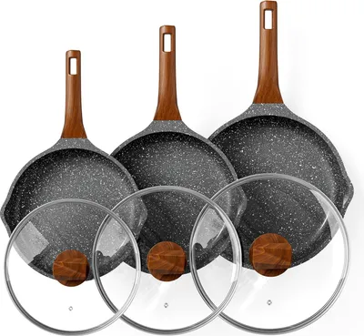 Obrázek produktu pro Sada indukčních pánví s pokličkami - nepřilnavý povrch - 3 kusy - granit - 20/24/28 cm