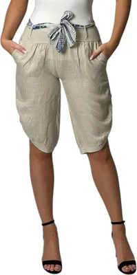 Produktbild von 2081  Mississhop Damen Leinen Bermuda Shorts 100 % Leinen, kurz, bequem, luftige Freizethose  Beige M