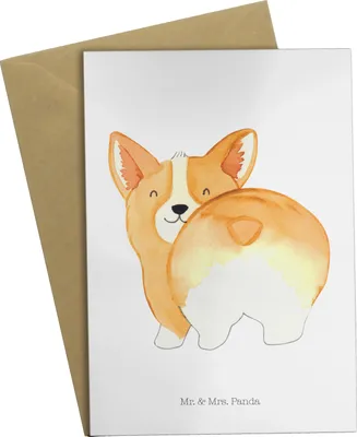 Produktbild von Mr. & Mrs. Panda Beileidskarte Corgi Po - Weiß - Geschenk, Süß, dankeskarten, neujahrskarte, Corgie, osterkarte, Sprüche, Hund, Motivation, einladungskarten, Grußkarten
