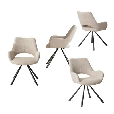 Image de Meubles Cosy : lot de 4 chaises de salle à manger scandinaves avec accoudoirs, en tissu beige - BETH