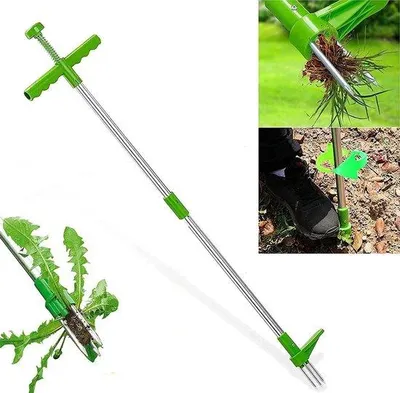 Produktbild von Famanu Unkrautentfernungswerkzeug mit 3 Edelstahlkrallen - Handlicher Garten-Unkrautzieher mit 100 cm Griff