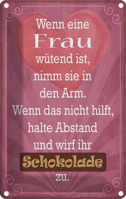 Produktbild von vianmo Blechschild 18x12 cm wenn Frau wütend wirf Schokolade Spruch Zitat