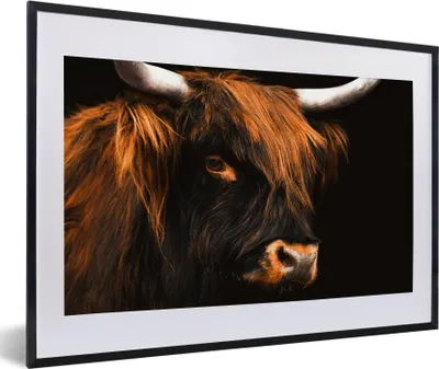 Produktbild von MuchoWow® Gerahmtes Poster Schottischer Highlander - Schwarz - Kuh - Horn - Tiere 60x40 cm - Poster mit Schwarzem Bilderrahmen Wandposter Rahmen Foto Bilder - Schlafzimmer - Plakat in Rahmen - Drucken
