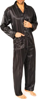 Produktbild von Satin Pyjama lang, durchgeknöpft, Schattenstreifen, 251 101 94 010 ; anthrazit , 52