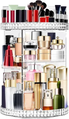 Produktbild von 360°-drehbarer, acrylbasierter Make-up-Organizer mit großer Kapazität, verstellbarer Kosmetik-Organizer für Hautpflegeprodukte und Parfums, transparent und stabil