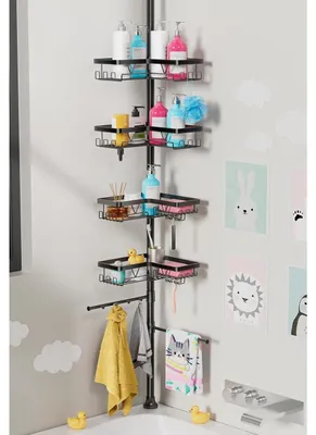 Produktbild von Duschablage ohne Bohren Teleskop 4-stufig Schwarz 63,5-290 cm Rostfrei Edelstahl