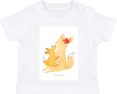 Produktbild von Mr. & Mrs. Panda  T-Shirt Fuchs Mama 12. - 18. Monat - Weiß - Geschenk, Tochter, Kleinkind, Schoß, Organic Baby Shirt, Oberteil, Babyshirt, Mutter, Umarmen, Muttertag