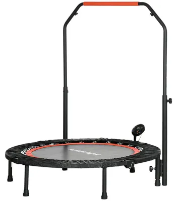 Produktbild von Mini-Trampolin Ø 102 cm höhenverstellbarer Griff 99-123 cm LCD-Monitor klappbar Federabdeckung 6 Beine bis 150 kg Schwarz Rot