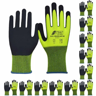 Immagine prodotto di Guanti protettivi Nitras Nylotex Soft HV 3525 12 paia - guanto da giardinaggio, guanto da costruzione, colore segnale, morbido, antiscivolo, lattice taglia:9
