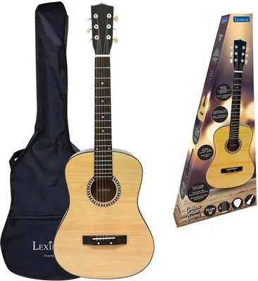 Produktbild von Akustikgitarre aus Holz, 91 cm, 6 Nylonsaiten, Inklusive Tragetasche, Gurt, Plektrum und Musikschule