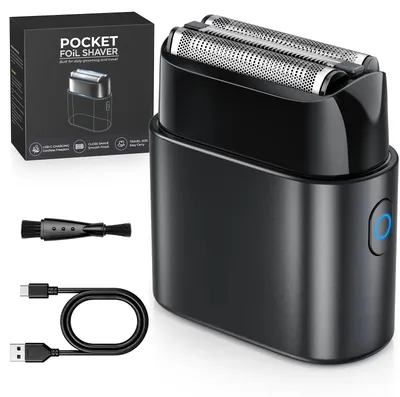 Produktbild von Elektrischer Rasierer für Herren - Mini-Folienrasierer - 90 g - IPX7-wasserdicht - Wiederaufladbar - USB-C - 90 Min. Laufzeit - Schwarz