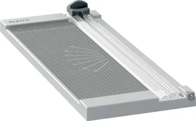 A Leitz precision home paper cutter for DIN A4 paper, shown from a slightly elevated angle on a white background.