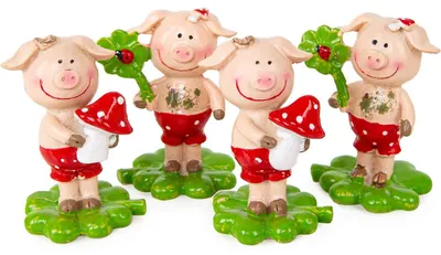 Produktbild von 4 Glücksbringer Schweinchen 8 cm Figuren rosa mit Kleeblatt für Silvester