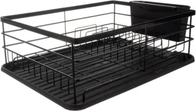 Produktbild von Ruhhy Geschirrspulkorb - mit Tropfschale - Stahl - schwarz - 44 x 31 x 13 cm - mit Besteckeinsatz