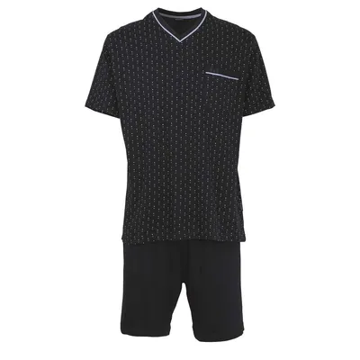 Produktbild von GÖTZBURG Herren Schlafanzug Set - kurz, V-Ausschnitt, gemustert Marine 9XL