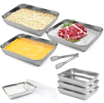 3er Set Edelstahl Panierschalen, 25,5 x 20 x 5 cm, stapelbar