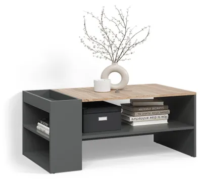 Image de Table basse Livinity Piave Anthracite/Sonoma avec des étagères, Model 58746