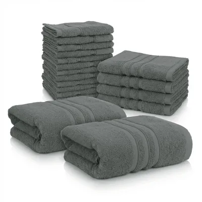 Produktbild von Vency Premium 18er-Set – 100 % Baumwolle – Saugfähige und strapazierfähige Handtücher, Größe 2X (70x140 cm), 4X (40x70 cm), 12X (30x30 cm) - Anthrazit