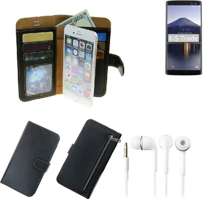 Produktbild von TOP SET Portemonnaie Schutz Hülle kompatibel mit Doogee BL12000  schwarz aus Kunstleder + Kopfhörer Walletcase Smartphone Tasche vollwertige
