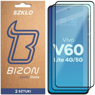 Produktbild von Gehärtetes Glas für Vivo V60 Lite 4G/5G, Bizon Glass Edge Duo, Schwarzer Rahmen, 2 Stück