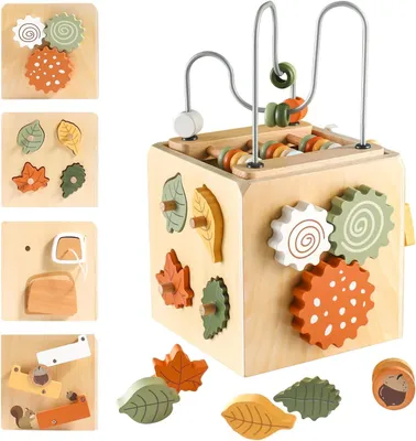 Produktbild von 1. Baby-Aktivitätswürfel – Montessori-Holzspielzeug für die sensorische Entwicklung von Kindern im Alter von 1 bis 3 Jahren – Formensortierspiel – Spiele zur Förderung der Feinmotorik