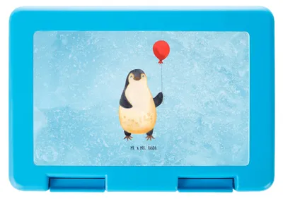 Produktbild von Mr. & Mrs. Panda Lunchbox Pinguin Luftballon - Eisblau - Geschenk, Glück, Bento Box, Snackbox, Essensbox, Brotbehälter, Jahrmarkt, Pinguine, Bentobox, Geschenkidee