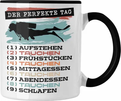 Produktbild von Trendation - Taucher Tasse Geschenk Becher Der Perfekte Tag Tauchen Geschenkidee Spruch (Schwarz)