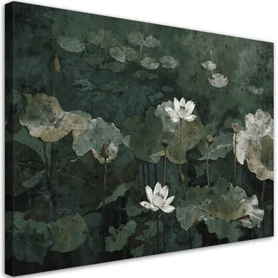 Produktbild von Leinwandbild Vintage-Seerosen 90x60 Feeby Grün bild für die wand bereit zum aufhängen