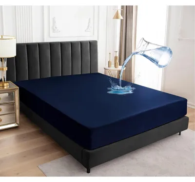 Zdjęcie produktu dla Wodoodporny pokrowiec na materac 180x200 cm, elastyczny, oddychający, zapewniający ochronę przed wilgocią, kolor granatowy