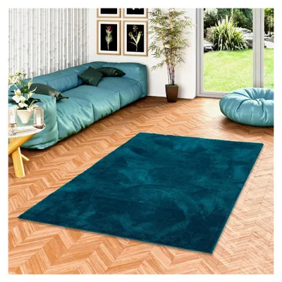 Produktbild von Hochflor Teppich Weich und Flauschig für Wohnzimmer und Schlafzimmer in Petrol