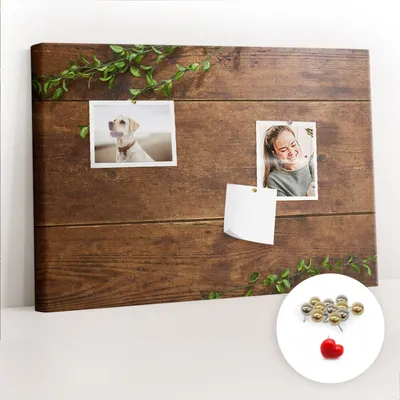 Produktbild von Korkwand mit Stecknadeln – Schwarzes Schild mit Stecknadeln für Fotos und Notizen – 60x40 cm – 100 Stück Metall-Stecknadeln