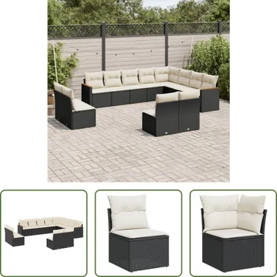 Produktbild von The Living Store 12-tlg. Garten-Sofagarnitur mit Kissen Schwarz Poly Rattan