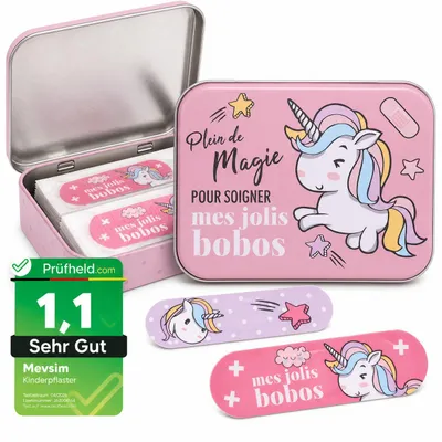 Produktbild von Unicorn Kinderpflaster Lizensiertes Produkt - Metall-Box - 24 Pflaster - Schönes Design Pflaster Aufbewahrungsbox für Kinder - 1 Box