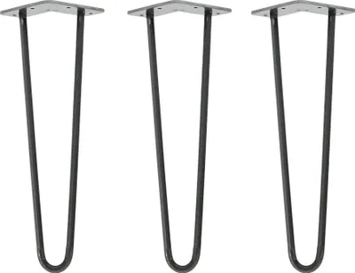 Produktbild von Natural Goods Berlin HAIRPIN Legs, Haarnadelbeine, Möbelfüße, Tischbeine, Industrial Anthrazit, 40 cm, 2 Streben, 3 Stück