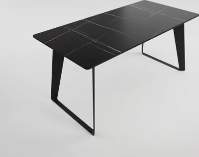 Produktbild von Esstisch FLORINT 160x80cm schwarze Keramikplatte schwarze Design-Tischkufen : Schwarz