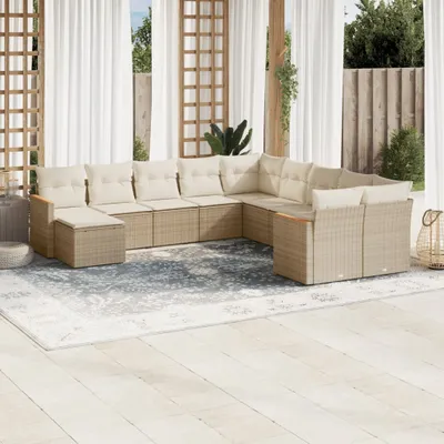 Produktbild von Gartenmöbelgarnituren - 11-tlg. Garten-Sofagarnitur mit Kissen Beige Poly Rattan Möbel21
