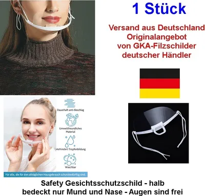 Produktbild von GKA 1 Stück Safety Gesichtsschutzschild halb bedeckt nur Mund und Nase Augen sind frei Visier Gesichtsschutz Anti-Fog Schutzvisier ideal für Senioren