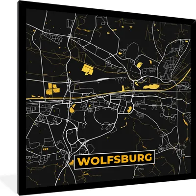 Produktbild von MuchoWow® Gerahmtes Poster Stadtplan - Deutschland - Gold - Wolfsburg - Karte 40x40 cm - Poster mit Schwarzem Bilderrahmen Wandposter Rahmen Foto Bilder - Mit Rahmen - Wanddekoration Schlafzimmer