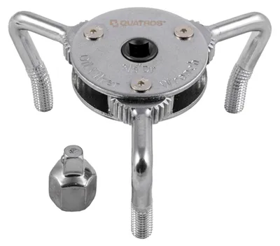 Immagine prodotto di Chiave per la rimozione del filtro dell'olio, strumento a 3 griffe-ganasce-bracci, regolabile con 3/8'' e 1/2", adattatore universale rimovibile, 63–102 mm