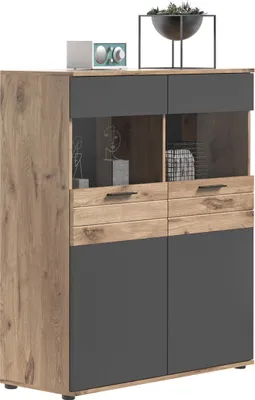 Produktbild von Vitrine Mason II - Nox Oak / Basalt Grau mit Unterbauspots