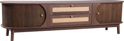 Produktbild von Merax TV-Schrank mit 2 Schubladen und 2 Bogenschiebetüren, Lowboard mit Rattan-Geflecht, Breite 170cm, Walnuss