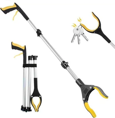 Produktbild von Senioren-Greifer mit 360° drehbarer Kopf - 109 cm lang - Multifunktionsgreifer - Greifer mit Magneten - Gelb - Helfer für ältere Menschen