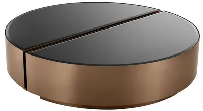 Image de Casa Padrino Luxe Ensemble de Tables Basses Cuivrées / Noires - 2 tables de salon semi-circulaires en acier inoxydable avec plateaux en verre biseautés - Meubles de Salon de Luxe