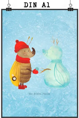 Produktbild von Mr. & Mrs. Panda Bild Nachtfalter Schneemann DIN A1 - Eisblau - Geschenk, Winterzeit, wanddeko, Schnee, Plakat, Winter, Kunstdruck, Posterdruck, Weihnachten, Wandbild
