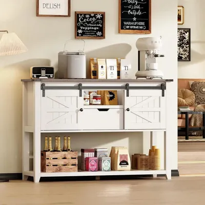 Produktbild von Konsole – Servicetisch – Aufbewahrungsschrank – Buffet – Holzmaserung – Schiebetüren – Viel Stauraum