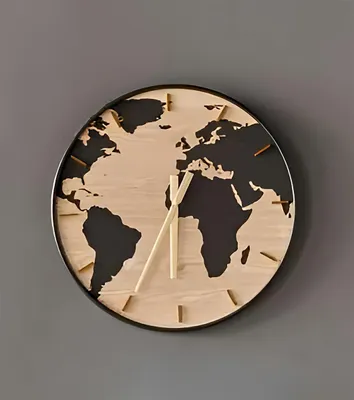 Produktbild von XXL Wanduhr "Welt" Ø 57 cm, moderne Wohnzimmeruhr in Holz Optik, Küchenuhr, Uhr zum Aufhängen